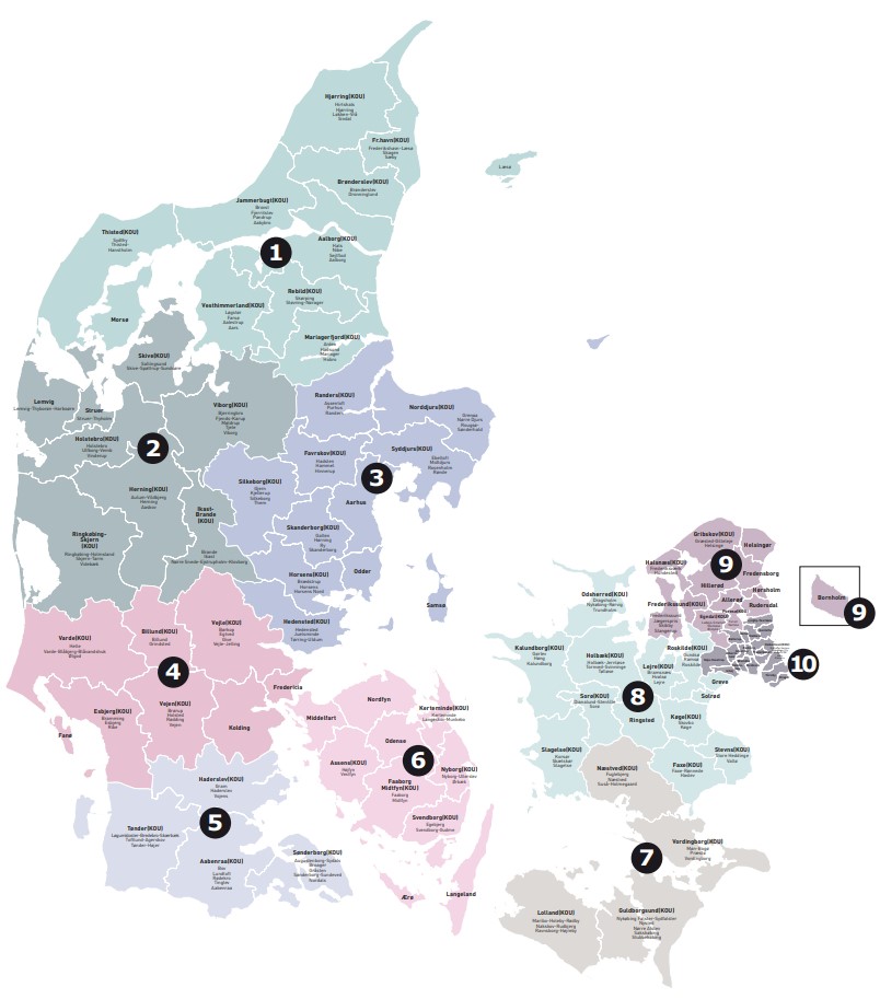 Kort over Ældre Sagens 10 distrikter